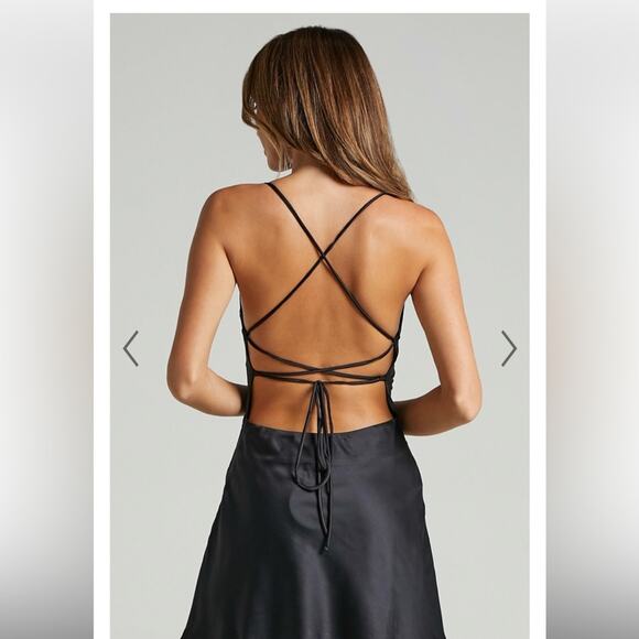 Showpo Before your time black satin slip mini dress 6 NWT - Picture 4 of 8